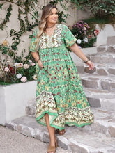 Plus Size Floral Tie Neck Flutter Sleeve Maxi Dress OutfitFlow